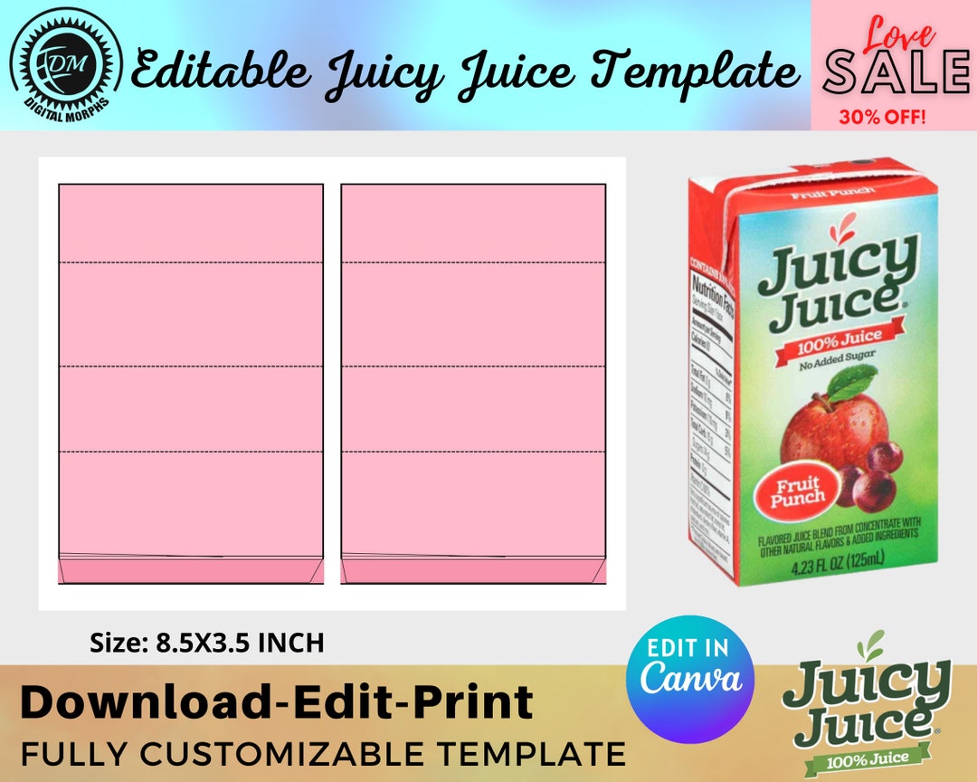 Juice Box Template Juice Box Wrapper Juice Label Template Etsy Australia