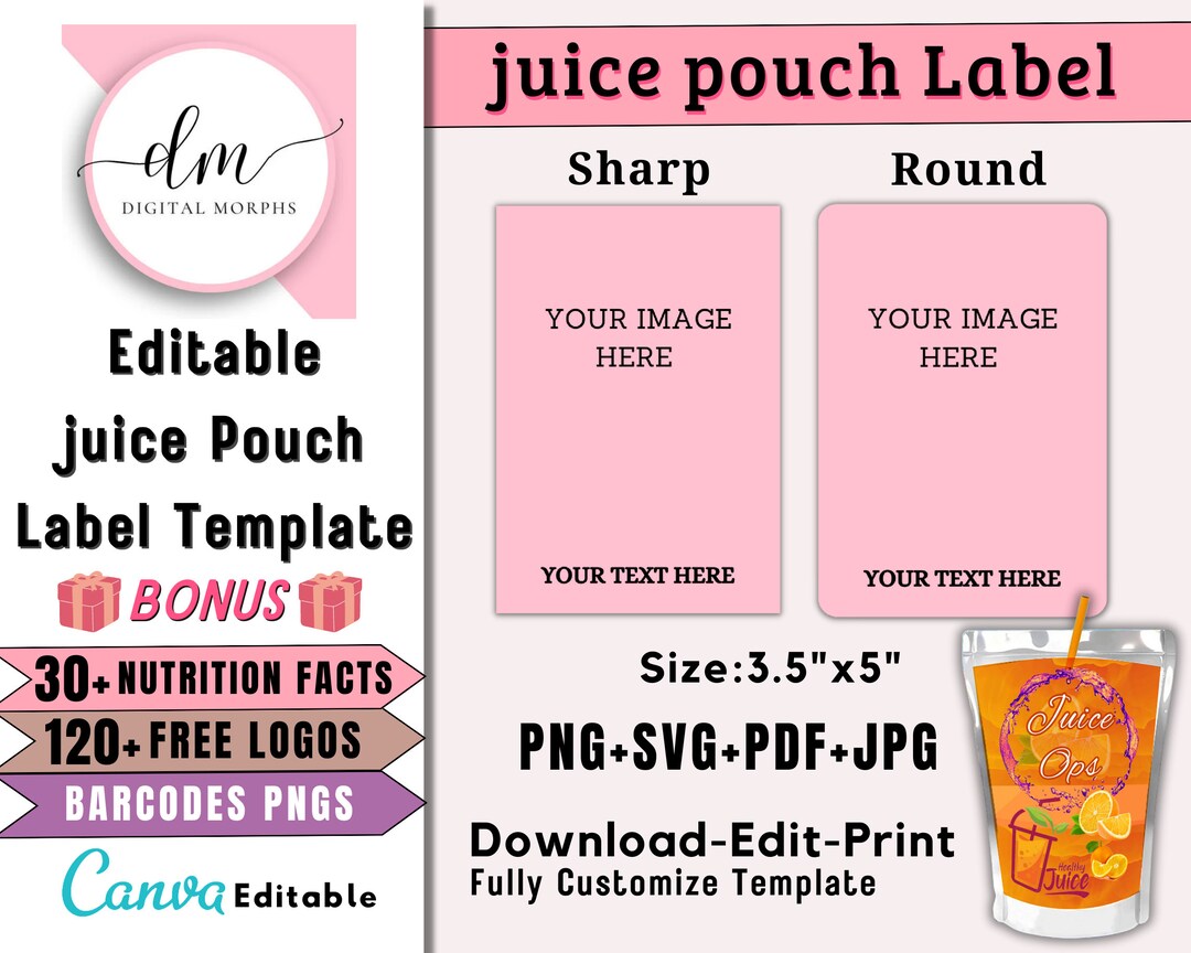 Editable Juice Pouch Templates Juice Pouch Label Juice Pouch Etsy
