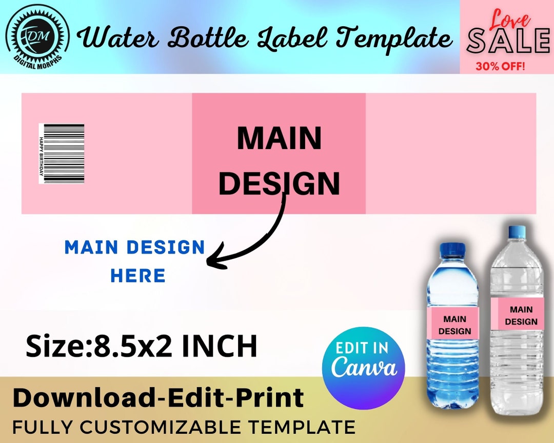 Water Bottle Label Template Water Bottle Labels Water Etsy