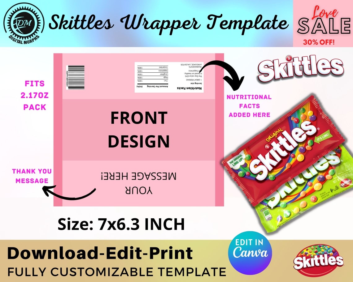 Skittles Wrapper Template Skittles Template Skittles Candy Etsy
