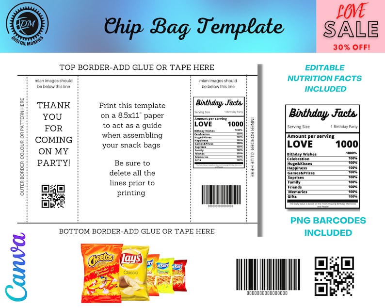 EDITABLE Chip Bag Template Chip Bag Nutritional Label chip - Etsy