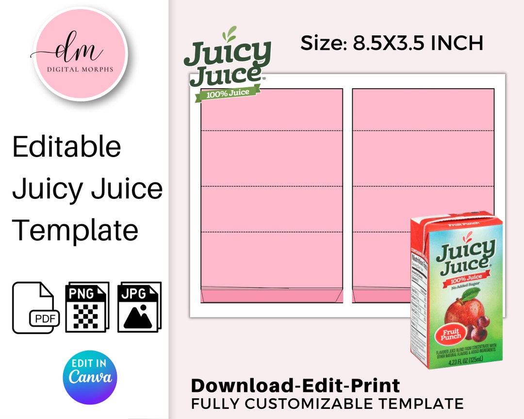 Juice Box Template Juice Box Wrapper Juice Label Template Etsy Australia
