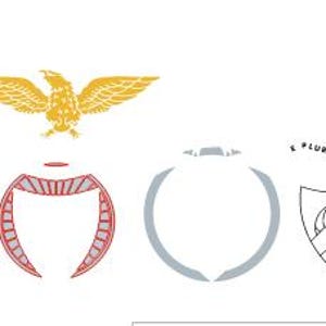 Könnte beinhalten: Eine Sammlung von Emblemen mit einem goldenen Adler auf einem Schild. Die Schilde variieren in Farbe und Design, einschließlich roter, grüner und weißer Elemente. Einige sind umrandet, andere sind farbig gefüllt.