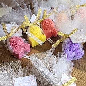 Regalo de jabón colorido para invitados, saco de jabón con diseño de letras, obsequios perfumados para baby shower, recuerdos de bautismo, tema de corazones y rosas