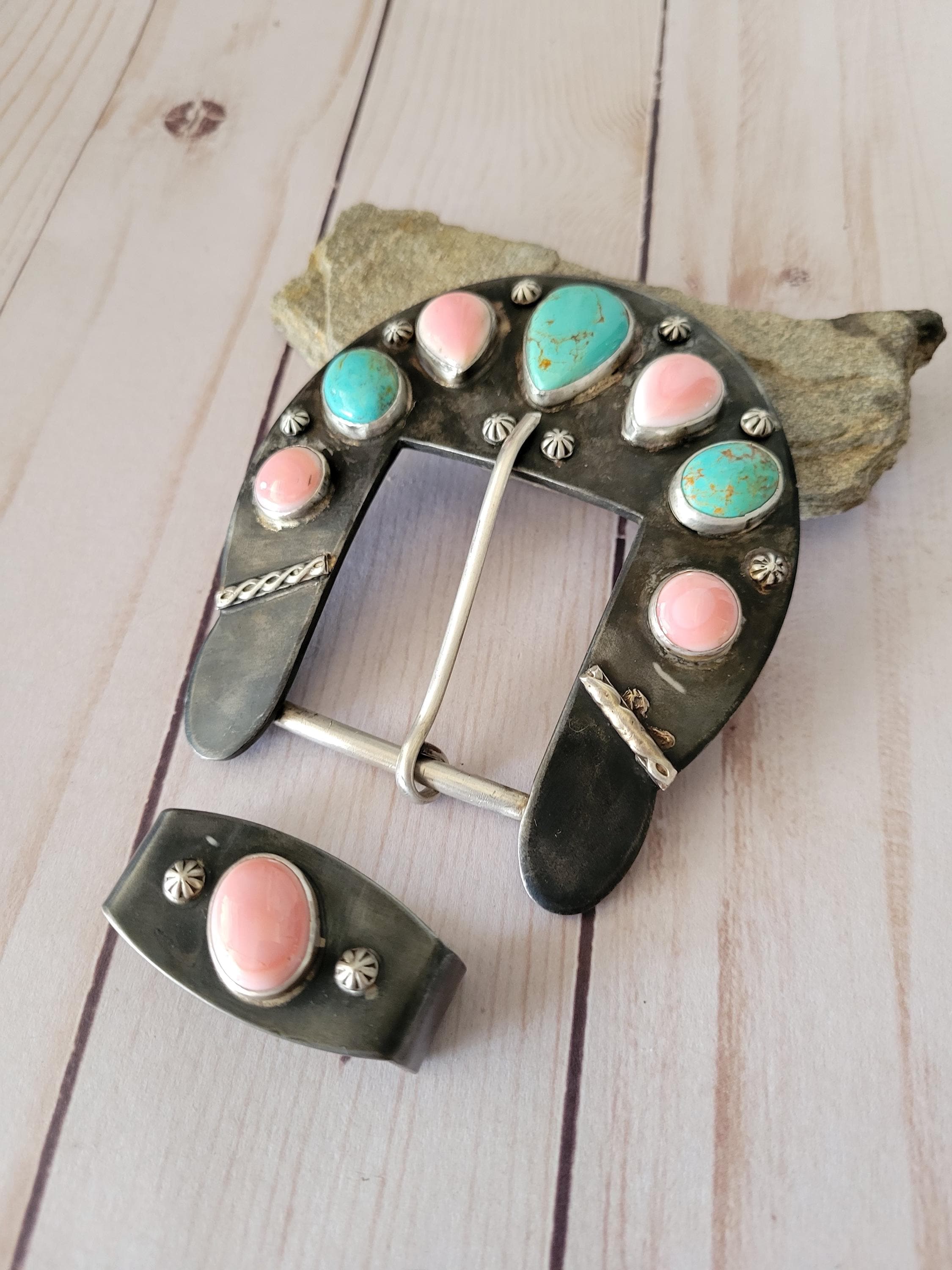 Turquoise and Shells Belt Buckle - Etsy display picture 3