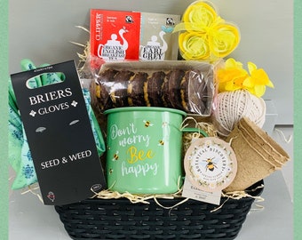 Honey Bee Gardening Gift Box Set | Gardener Gloves Pamper Hamper Basket | Gardener Gift For Her Birthday | Easter Gift Basket Mum Friend Nan