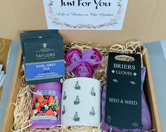 Ladies Gardening Gift Set Box | Tea Mug Pamper Hamper | Gardener Gloves Gift |  Easter Gift Set For Her | Birthday Mum Nan Wife Friend
