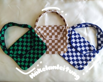 Crochet pattern for checked bag, instructions for bag / crochet pattern for bag