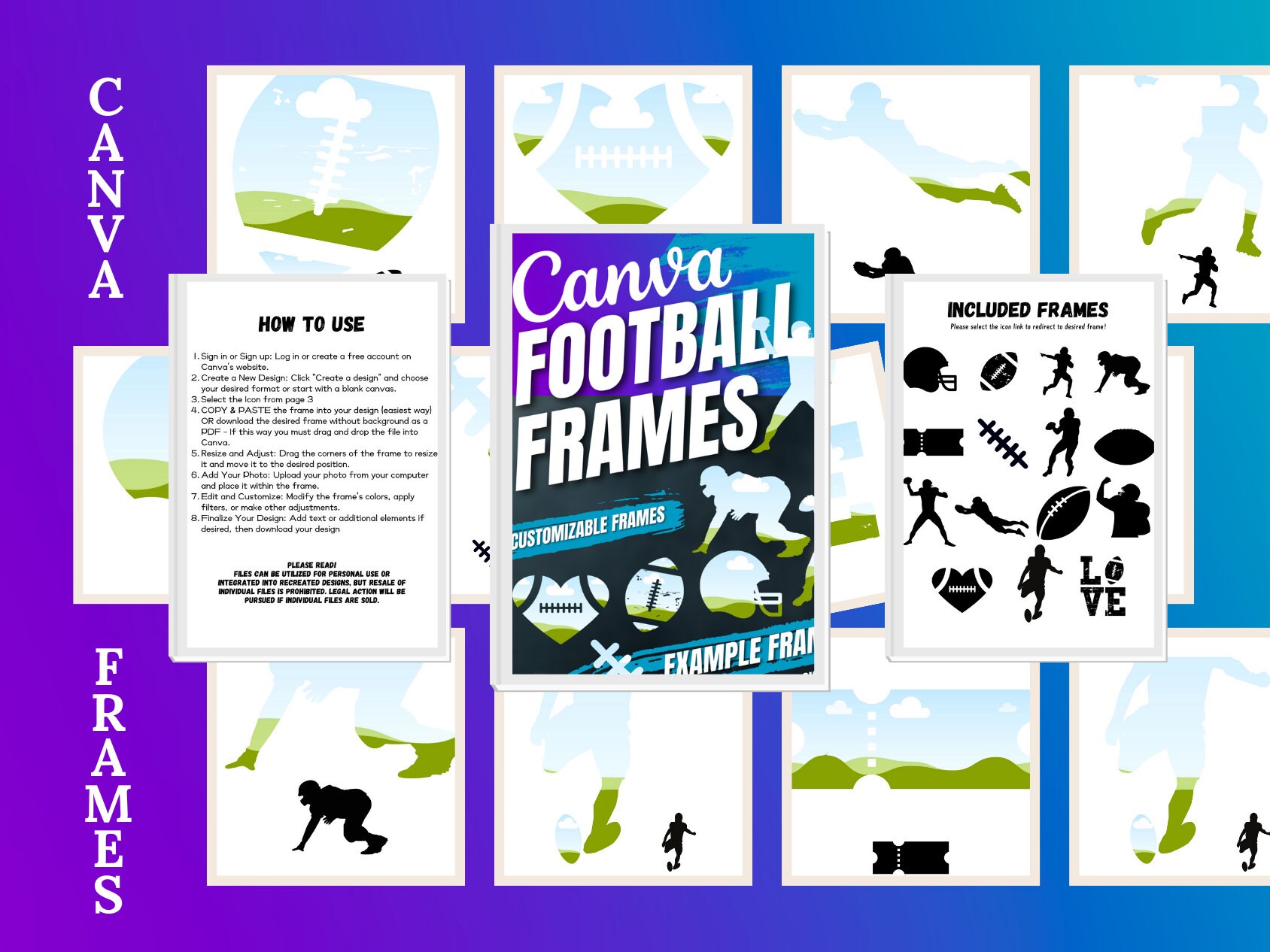 Football Frame Craft Custom DIY Canva Football Frames Digital Design Template Bundle - Etsy