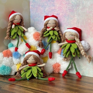 Elf Doll, Crochet Elf Doll for Sale, Red Hat Crochet Doll, White Princess, Green Dress Doll, Knit Elf Doll, Princess Crochet Doll, Toys