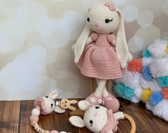 Crochet Bunny Doll, Crochet Rabbit For Sale, Crochet Rabbit Set, Customized Long Ear Bunny, Stuffed Bunny, Crochet Rabbit