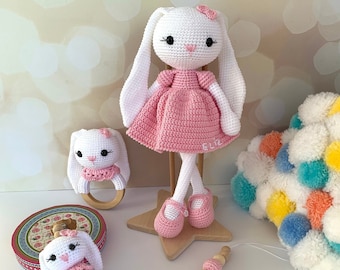 Crochet Bunny Doll, Crochet Rabbit For Sale, Crochet Rabbit Set, Customized Long Ear Bunny, Stuffed Bunny, Crochet Rabbit