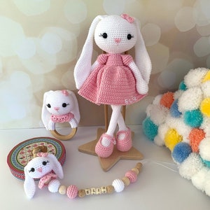 Gehäkelte Hasenpuppe, gehäkelte Kaninchen zum Verkauf, gehäkelte Kaninchen-Set, angepasste lange Ohrhäschen, gefüllter Hase, gehäkelte Kaninchen