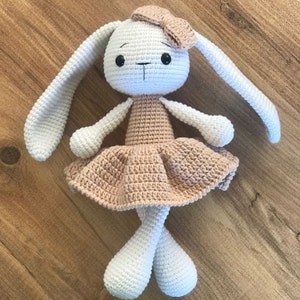 Personalized Crochet Bunny Doll, Long Ear Rabbit For Sale, Crochet Animals, Customized Long Ear Bunny, Knitted Stuffed Bunny Rose Gold