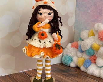Crochet Halloween Doll, Little Witch Halloween, Witch Fairy Crochet Doll, Crochet Princess Doll, Doll with Pumpkin, Personalized Design Doll