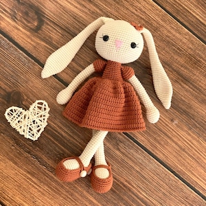 Crochet Animals, Crochet Bunny, Crochet Rabbit, Valentine's Day Gift, Sleeping Toys, Personalized Long Eared Rabbit, Stuffed Doll