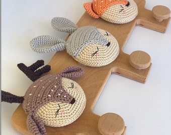 Ganchos de pared de animales de ganchillo, ganchos de pared de madera, ganchos de pared para niños, gancho de pared de la habitación de los niños, percha de ganchillo, percha de madera, perchas para la habitación de los niños