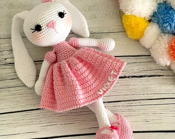 Personalized Crochet Bunny Doll, Customized Rabbit For Sale, Crochet Animals, Customized Long Ear Bunny, Stuffed Bunny, Crochet Rabbit