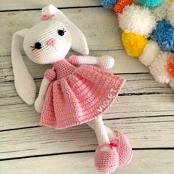 Poupée lapin au crochet personnalisée, Lapin personnalisé à vendre, Animaux au crochet, Lapin à longues oreilles personnalisées, Lapin en peluche, Lapin au crochet