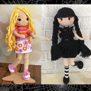 Crochet Enid Doll, And Wednesday Doll, Wednesday Crochet Doll, Movie Sinclair Doll,Gothic Movie Character, Gothic Doll