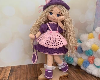 Muñeca princesa de crochet, muñeca princesa de punto, muñeca rubia de crochet, muñeca de cabello rubio, muñeca de diseño personalizado, regalo para ella, muñeca con vestido rosa