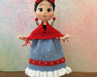 Muñeca Frida de ganchillo, Muñeca Frida Kahlo de ganchillo hecha a mano, Muñeca Amigurumi Frida, Regalo para ella, Muñeca Amigurumi, Muñeca en venta, Muñeca de regalo