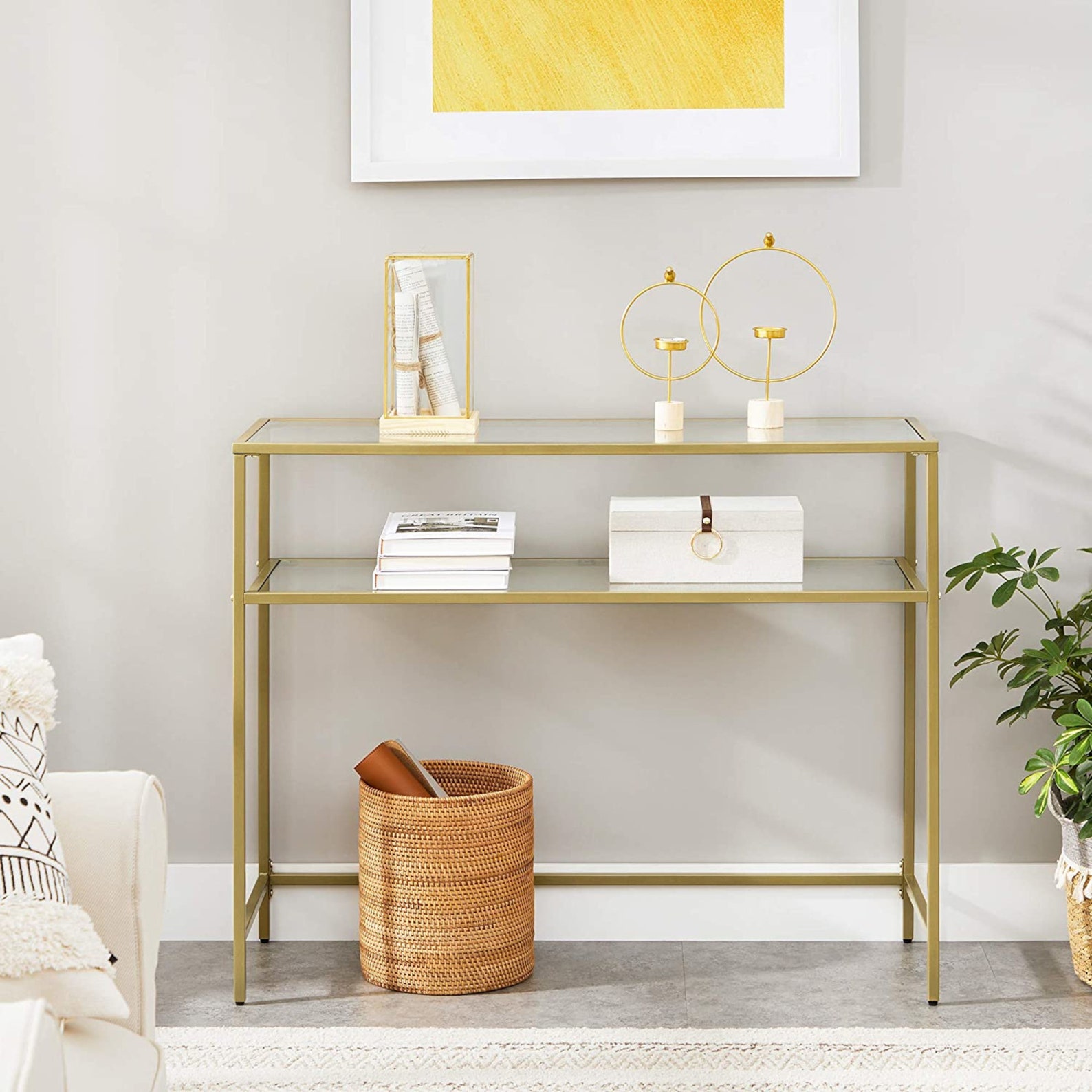 Console Table Gold Side Table With 2 Shelves Tempered Glass | Etsy