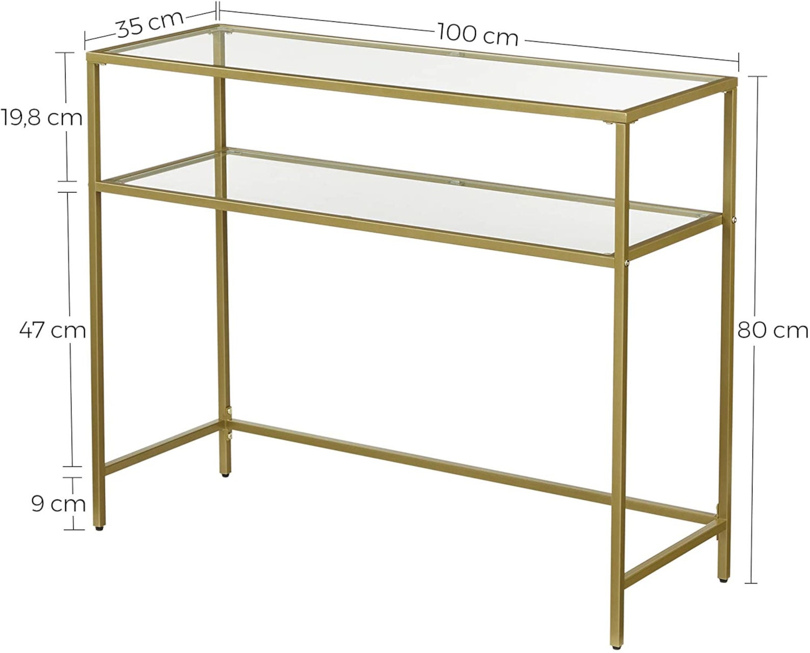Console Table Gold Side Table With 2 Shelves Tempered Glass | Etsy