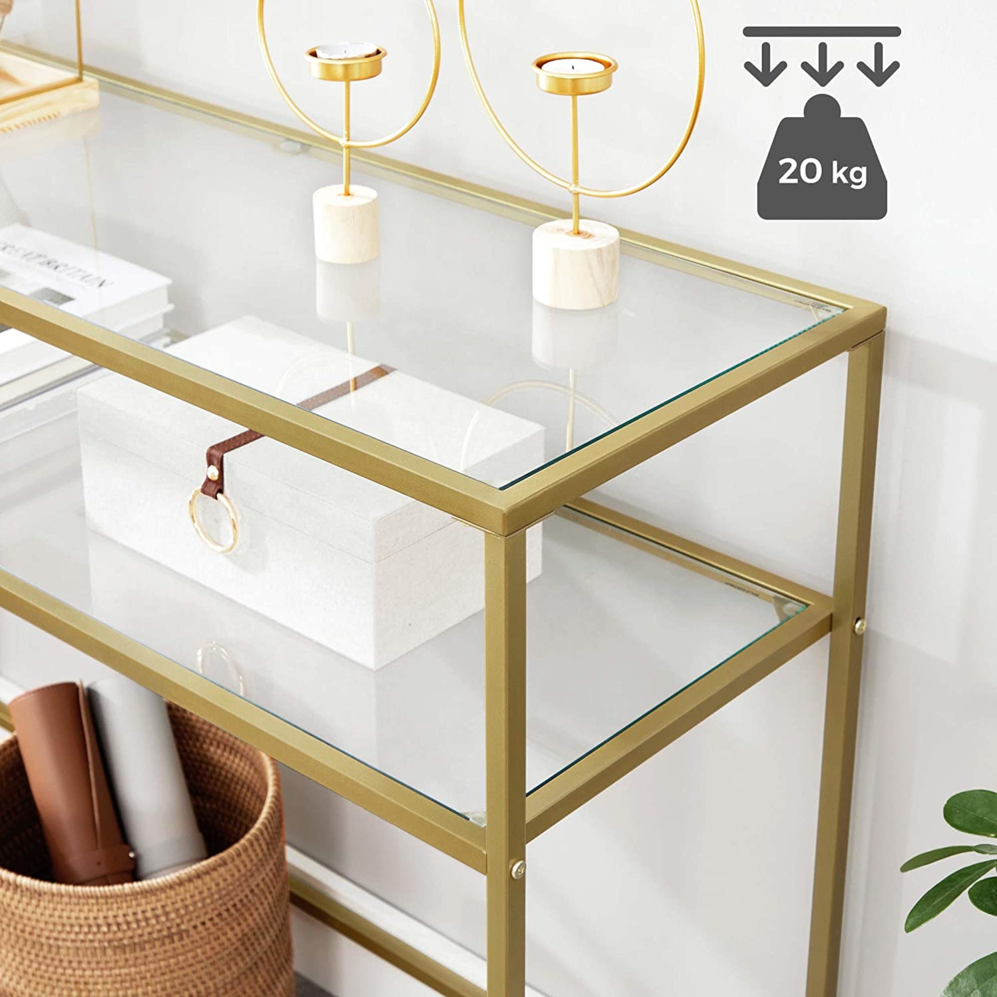 Console Table Gold Side Table With 2 Shelves Tempered Glass - Etsy
