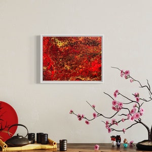 Red Acrylic Pour Painting, Original Fluid Art, Abstract Artwork - ‘Molten’ - 30x40