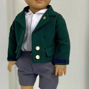 Handmade Doll School Uniform: Green Blazer, Grey Shorts - 18 Inch Dolls