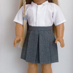 Handmade 18 Inch Doll School Uniform: Grey Pleated Skirt, White Blouse