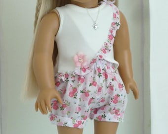 Handmade Floral Shorts Outfit: 18 Inch Doll Clothes, Frill Top