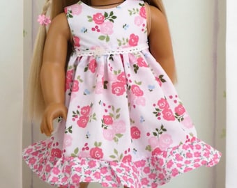 Handmade Floral Frill Doll Dress for 18 Inch Dolls with Bow