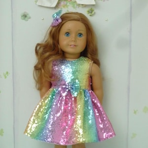 Rainbow Sequin Party Dress Outfit- Handmade 18 inch Dolls Clothes to fit American Girl Our Generation