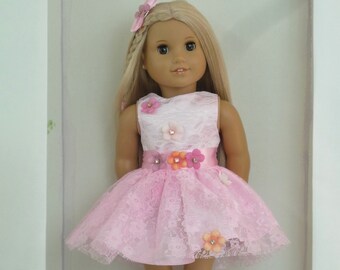 Pink Lace Flower Party Dress Hair Bow Clasphandmade to fit American Girl Our Generation Designafriend similar size 18 Inch Doll