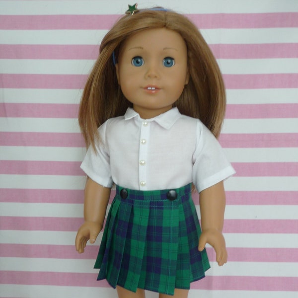 School Uniform Check Skirt Kilt Blouse  handmade to fit American Girl Our Generation similar size 18 Inch Doll
