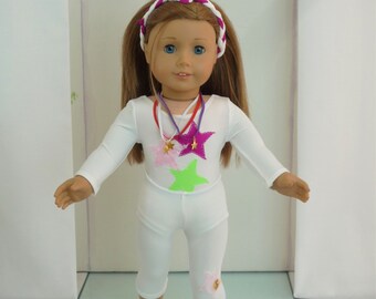 Gymnastic Dance Leotard Leggings Hairband Medals handmade to fit American Girl Our Generation similar size 18 Inch Doll