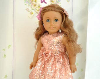 ROSE GOLD SEQUIN Doll Dress Outfit - Handmade 18 Inch Dolls Clothes