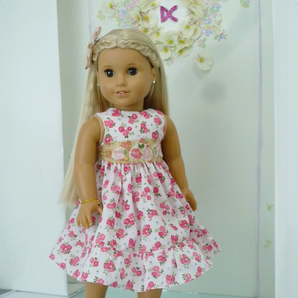 Floral Frill Summer Dress Bow Hair Clasp handmade to fit American Girl Our Generation 18 inch Doll Clothes