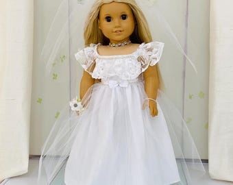 Lace & Tulle Doll Wedding Dress Outfit - Handmade 18 Inch Dolls Clothes to fit American Girl Our Generation