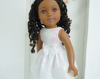 WHITE IRIDESCENT SEQUIN Hair Bow Clasp Swarovski gems handmade to fit Designafriend Dolls 18 Inch Doll Clothes