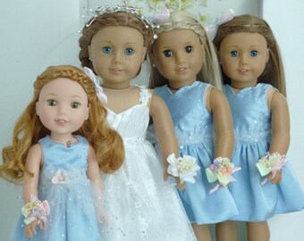 WEDDING PARTY Wedding 2 Bridesmaids Flower Girl Dresses to fit American Girl Our Generation Wellie Wishers similar size 18 /14 Inch Dolls