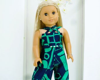 SUMMER JUMPSUIT OUTFIT Wide leg pants Criss Cross Top Jewellery  Handmade to fit American Girl Our Generation similar size 18 Inch Doll