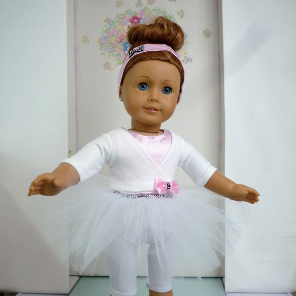 Ballet Outfit Pink Tutu Cardigan Crop Leggings Leg Warmers Hairband Handmade to fit American Girl Our Generation Dolls 18 Inch Doll Clothes