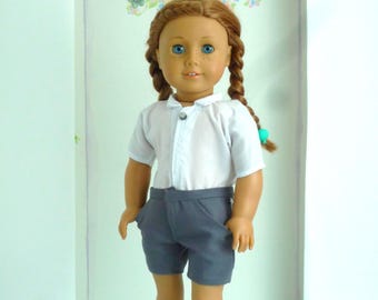 Uniforme escolar para muñecas hecho a mano: pantalones cortos grises y camisa blanca para muñecas de 18 pulgadas