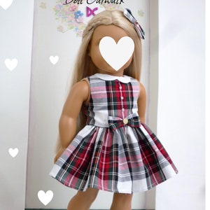 Handmade Tartan Doll Dress with Hair Bow: Fits 18 Inch Dolls