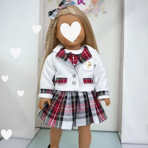 SCHOOL UNIFORM OUTFIT Handmade Doll Clothes for 18 Inch Dolls our Generation American Doll White Blazer Summer Tartan Dress Hair Bow Etsy