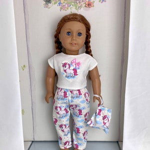 18 Doll Pajamas Blue Cloud With Glitter Cotton Fabric & White Furry  Slippers, Fits 18 American Girl Dolls 