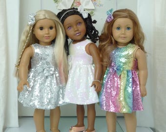 Sequin Party Dress : Handmade 18 inch doll clothes to fit American Girl Our Generation ( 3 colours)